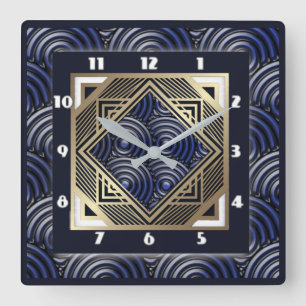 Relógio Quadrado Deco de arte azul