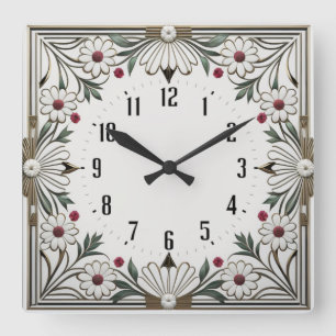 Relógio Quadrado Deco de Arte Flor