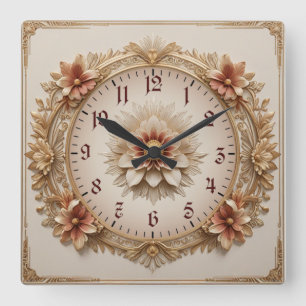 Relógio Quadrado Deco de Arte Flor