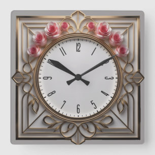 Relógio Quadrado Deco de Arte Flor