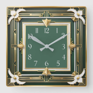 Relógio Quadrado Deco de Arte Flor Elegante