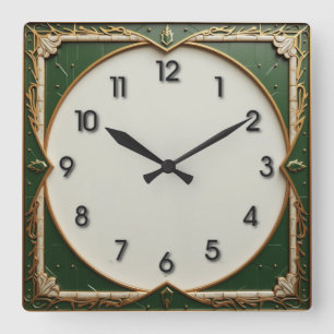 Relógio Quadrado Deco de Arte Verde