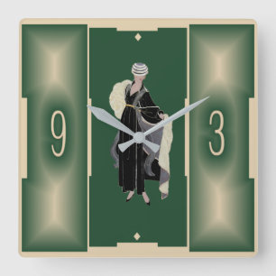 Relógio Quadrado Deco de Arte Verde