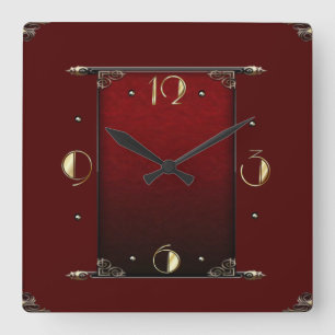 Relógio Quadrado Deco de Arte Vermelha Elegante