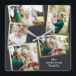 Relógio Quadrado Decor doméstico da família multi-foto do na moda m<br><div class="desc">Cartão de férias multifamília de fotos dourado moderno.</div>