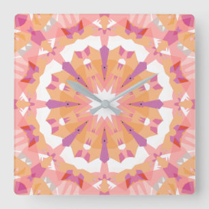 Relógio Quadrado Decor Eclético Púrpura Pêssego Pinhel de Pastel Su