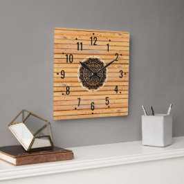 Relógio Quadrado Decoração com Padrão de Madeira Rústica - Decoraçã