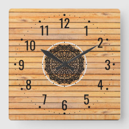 Relógio Quadrado Decoração com Padrão de Madeira Rústica - Decoraçã