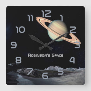 Relógio Quadrado Decoração de casa temática de Espaço Sideral perso