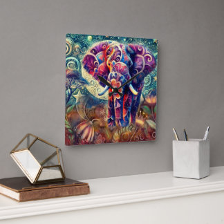Relógio Quadrado Decoração de céu noturno com elefante celestial ca