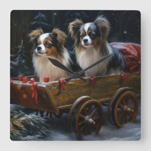 Relógio Quadrado Decoração de Natal Papillon Snowy Sleigh 