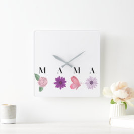 Relógio Quadrado Decoração de parede de cottage floral para mamãe,