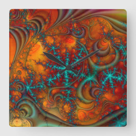 Relógio Quadrado Decoração Fractal Techno Psychedelic
