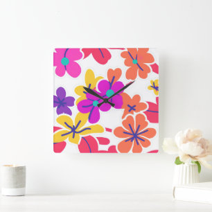 Relógio Quadrado Decoração inicial nostálgica vibrante em flor selv