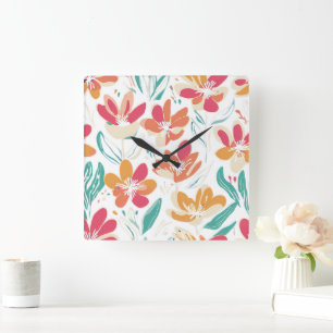 Relógio Quadrado Decoração Ousada de Casa Flor Silvestre Y2K Nostál
