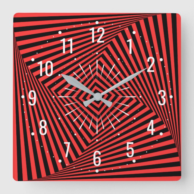 Relógio Quadrado Decoração Vermelha e Negra Incomum - Geométrica (Frente)