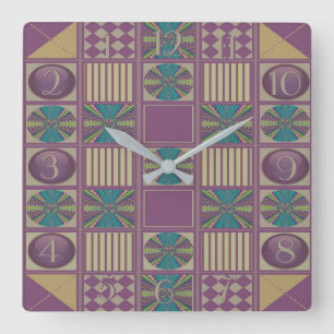 Relógio Quadrado Deep Sound Abstract Quilt Design Backwards Clock