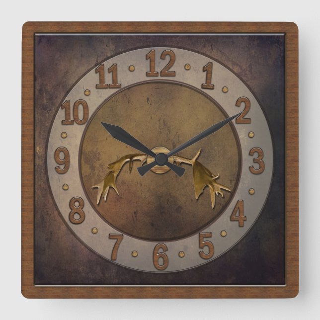 Relógio Quadrado Deer Antler Clock - Caverna do Homem (Frente)