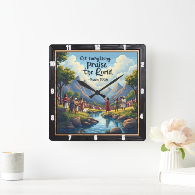 Relógio Quadrado Deixe tudo louvar o Senhor. Salmo 150:6 (Lar)