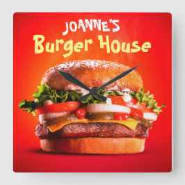 Relógio Quadrado Deliciosa Casa de Burger de Queijo com Bife