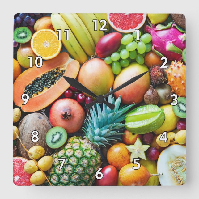 Relógio Quadrado Delicioso sistema de Fruta (Frente)