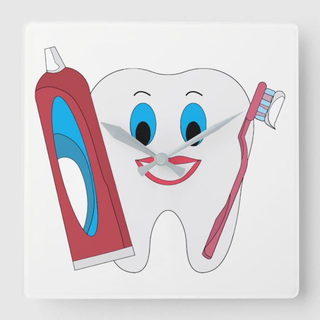 Relógio Quadrado Dente Feliz (Frente)