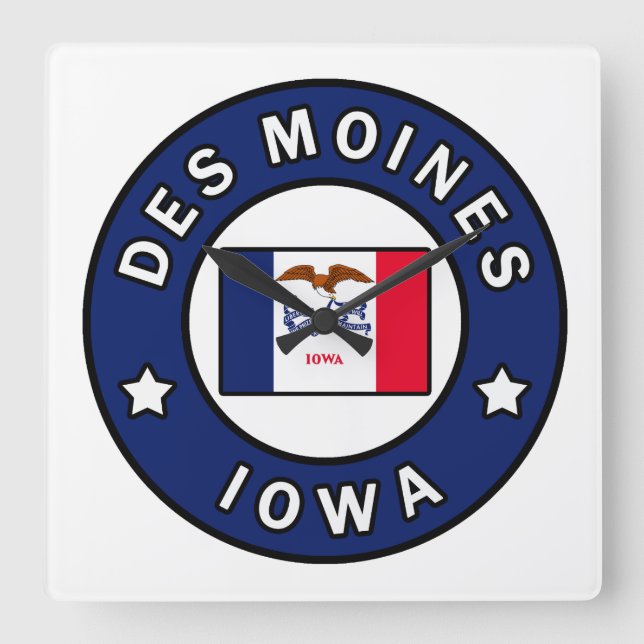 Relógio Quadrado Des Moines Iowa (Frente)