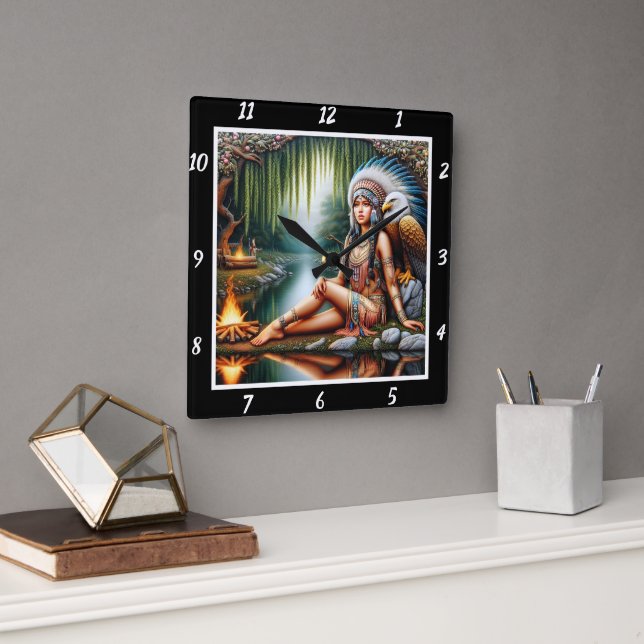 Relógio Quadrado Descanso Nativo: Sombra de Eagle Perch Willow (Escritório)