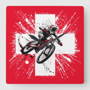 Relógio Quadrado Descida de mountain bike na Suíça - Suiça