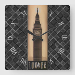 Relógio Quadrado Desenhista retro de Londres Big Ben do vintage