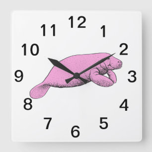 Relógio Quadrado Desenho Antigo de Peixe-Boi Rosa