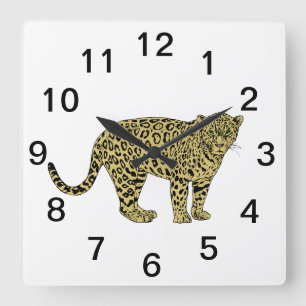 Relógio Quadrado Desenho de Gato Malhado Leopardo Onça Vintage