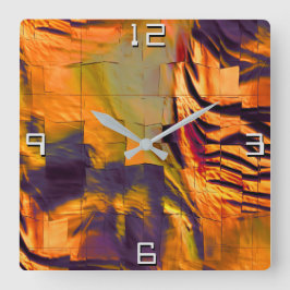 Relógio Quadrado Desenho de mosaico de abstrato, dourado rústico qu