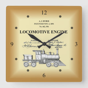 Relógio Quadrado Desenho de patente ~ A.J. Motor de locomotiva do H