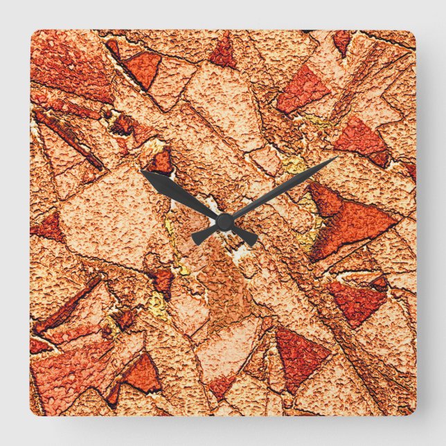 Relógio Quadrado Desenho de pedra vulcânica pintada a laranja verme (Frente)