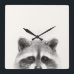 Relógio Quadrado Desenho do Lápis de Raccoon<br><div class="desc">Lápis de guaxinim desenhado por Victoria Borges</div>
