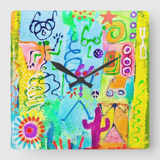 Relógio Quadrado Desert Stick Zombies Wall Clock (Frente)