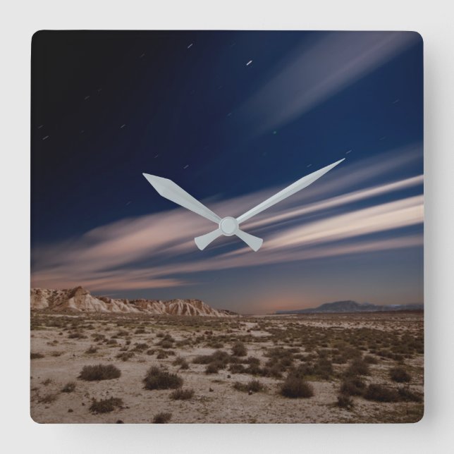Relógio Quadrado Deserts | Navarre Bardenas Desert at Night (Frente)