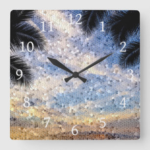 Relógio Quadrado Design 28 Azul-mosaico