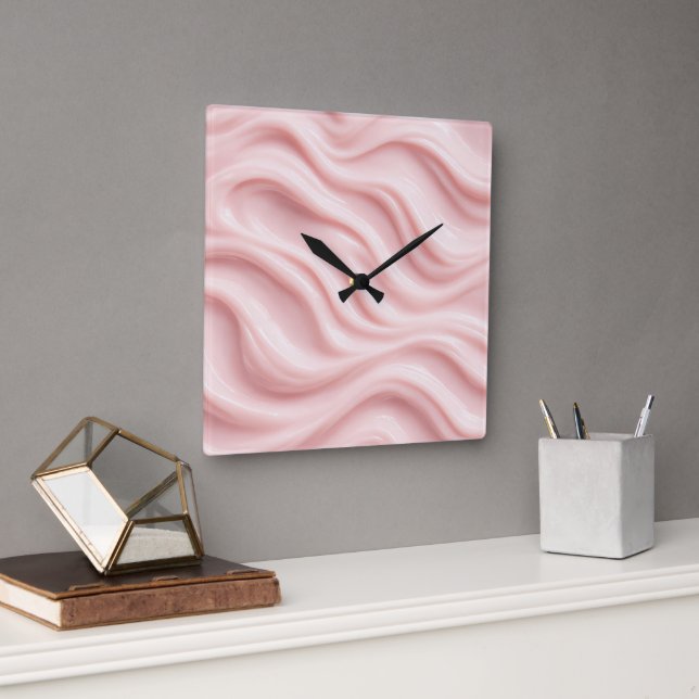 Relógio Quadrado Design Abstrato Creme Rosa (Escritório)