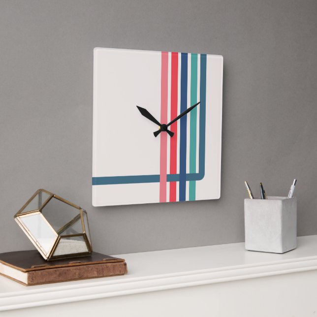 Relógio Quadrado Design Abstrato de Listras Retro (Escritório)