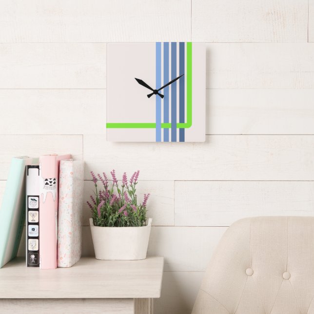 Relógio Quadrado Design Abstrato de Listras Retro (Sala de leitura)