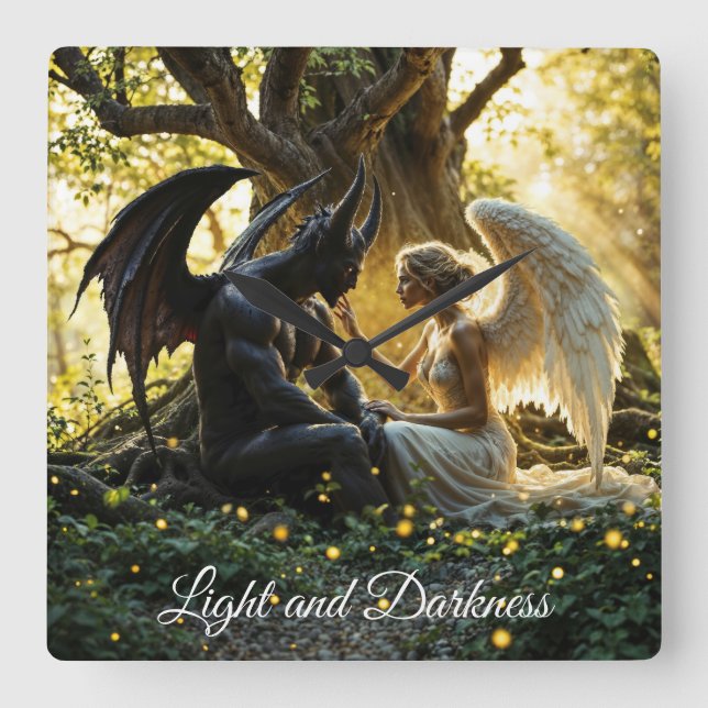 Relógio Quadrado Design brilhante sobrenatural Angel Demon (Frente)