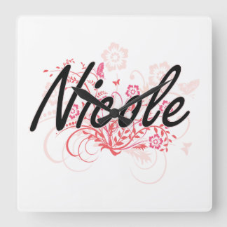 Relógio Quadrado Design conhecido artístico de Nicole com flores