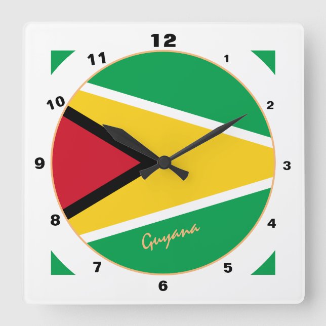 Relógio Quadrado Design da Guiana Moderna, Bandeira da Guiana Lar / (Frente)