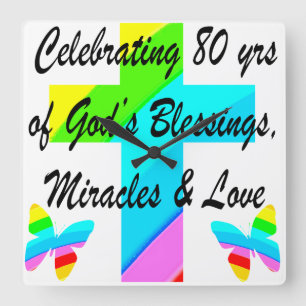 RELÓGIO QUADRADO DESIGN DE ANIVERSÁRIO DE 80 PERSONALIZADO RELIGIOS