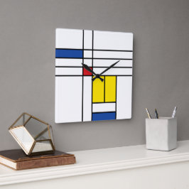 Relógio Quadrado Design de Arte Moderna Mondrian II Minimalista De