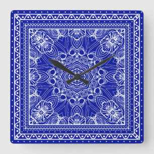 Relógio Quadrado design de banda azul e branca