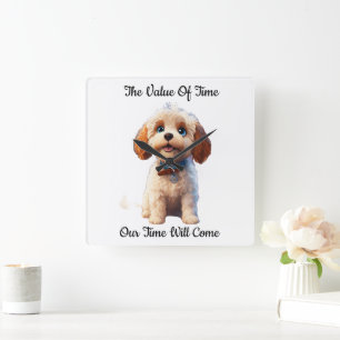 Relógio Quadrado Design de Cão Cachorro Pupado Branco Dom Dif Cujo