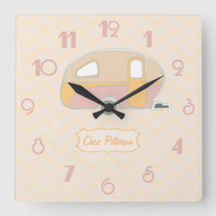 Relógio Quadrado Design de Caravana Retro Vintage Personalizado